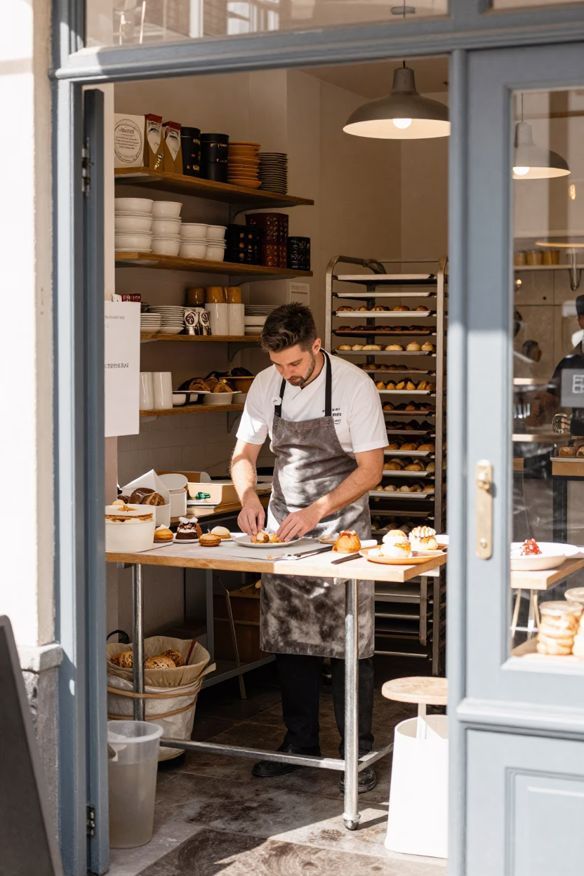 Arranging Pastries in Brussels in in Brussels, Belgium
