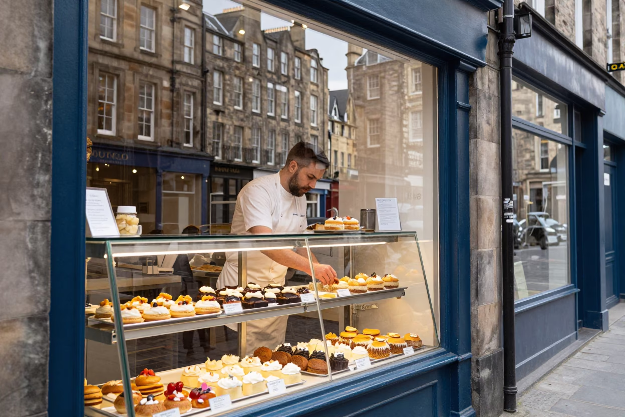 Arranging Pastries in Edinburgh in in Edinburgh, United Kingdom