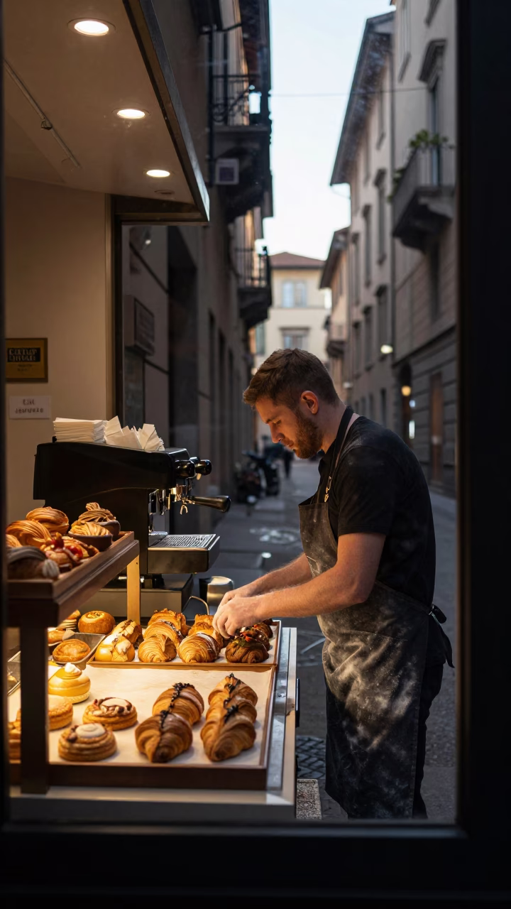 Arranging Pastries in Milan in in Milan, Italy