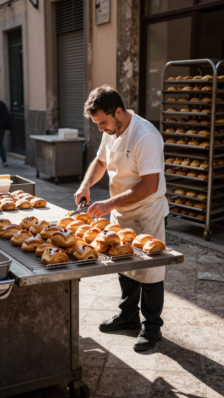 Arranging Pastries in Palermo in in Palermo, Italy