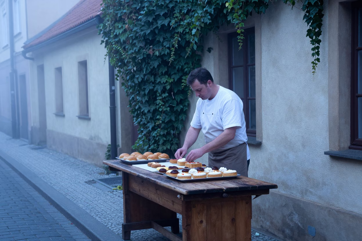 Arranging Pastries in Prague in in Prague, Czech Republic