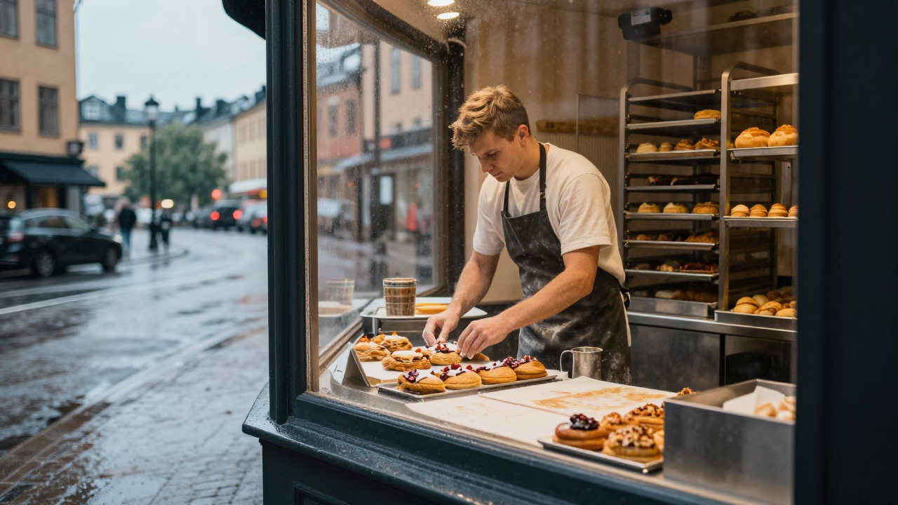 Arranging Pastries in Stockholm in in Stockholm, Sweden