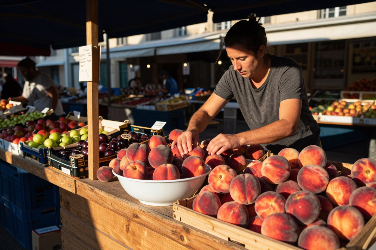 Arranging Peaches in Lyon in in Lyon, France