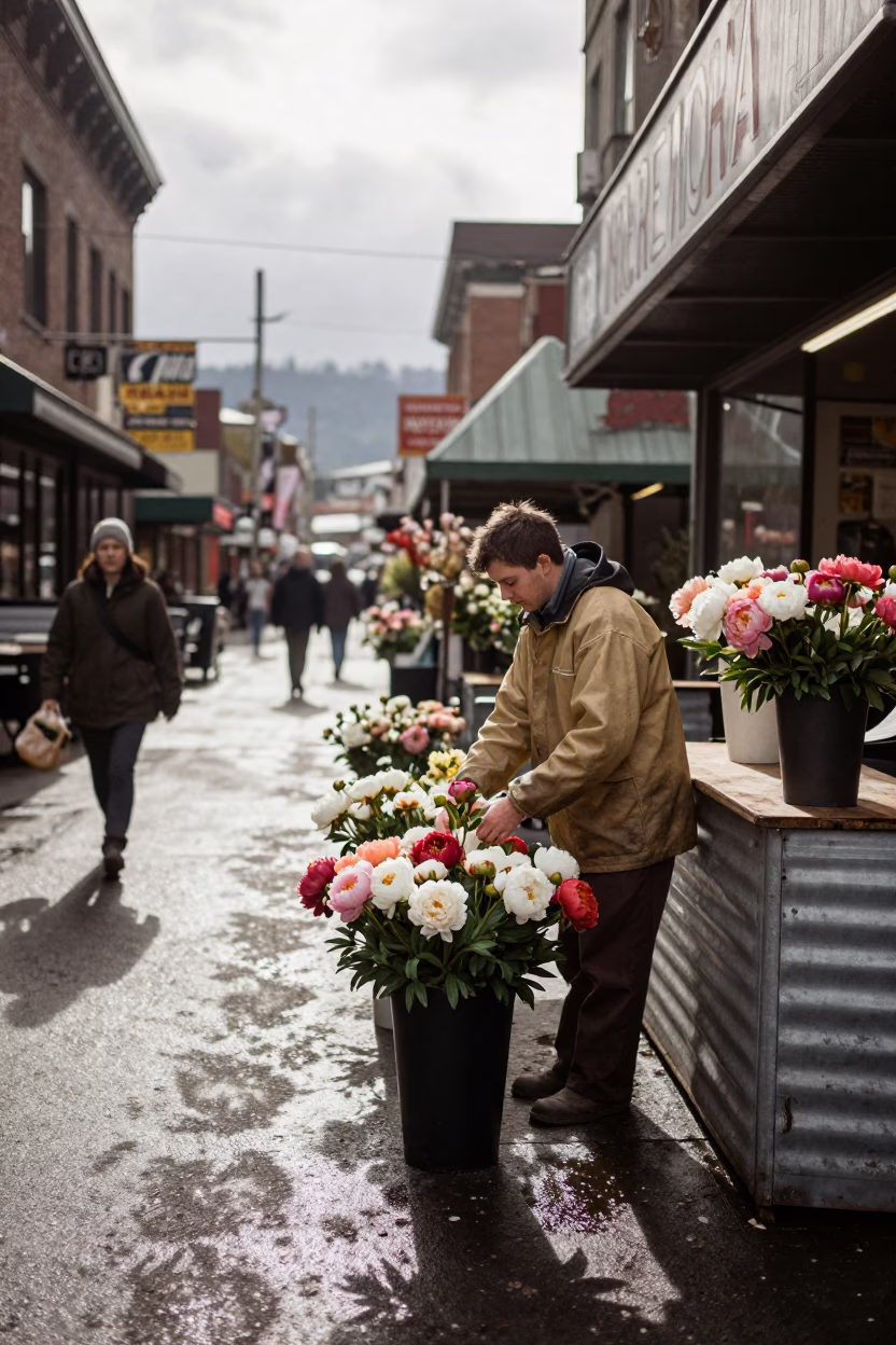 Arranging Peonies in Seattle in in Seattle, Washington, United States