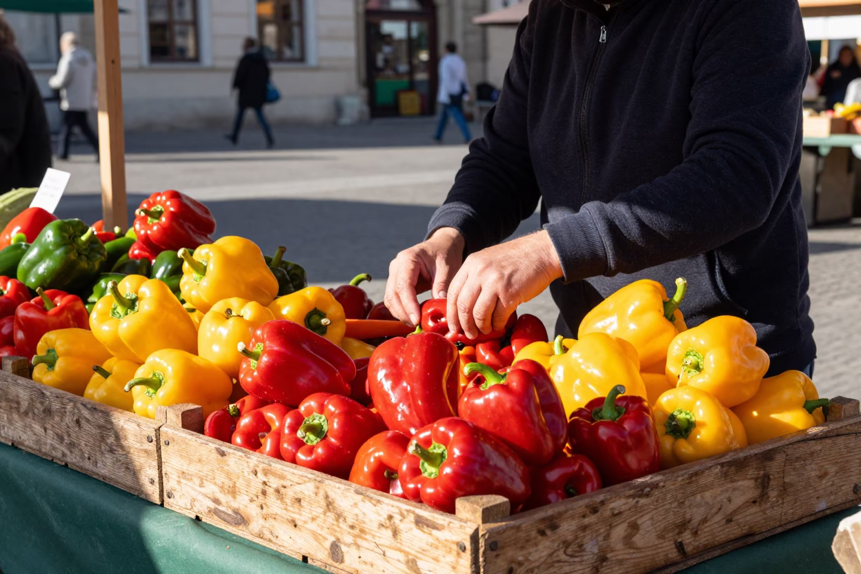Arranging Peppers in Krakow in in Krakow, Poland