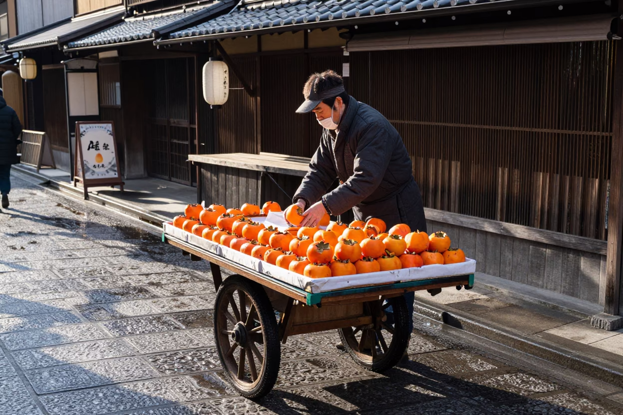 Arranging Persimmons in Kyoto in in Kyoto, Japan