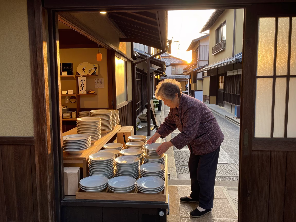 Arranging Plates in Kyoto in in Kyoto, Japan