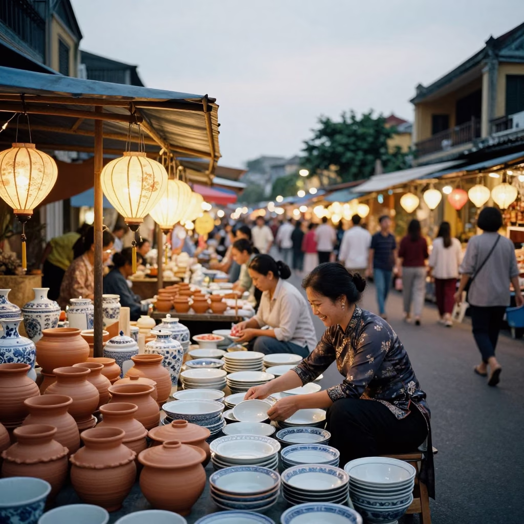 Arranging Porcelain in Hoi An in in Hoi An, Vietnam