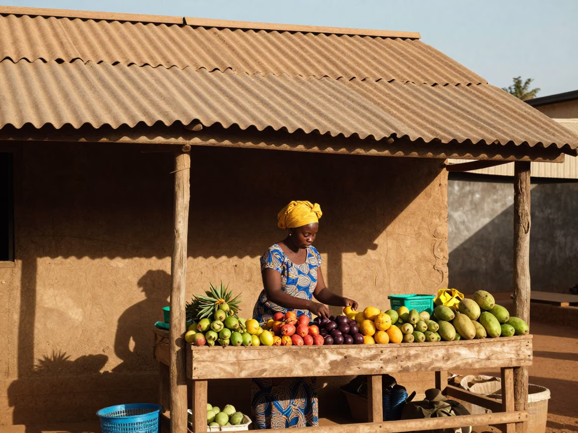 Arranging Produce in Accra in in Accra, Ghana