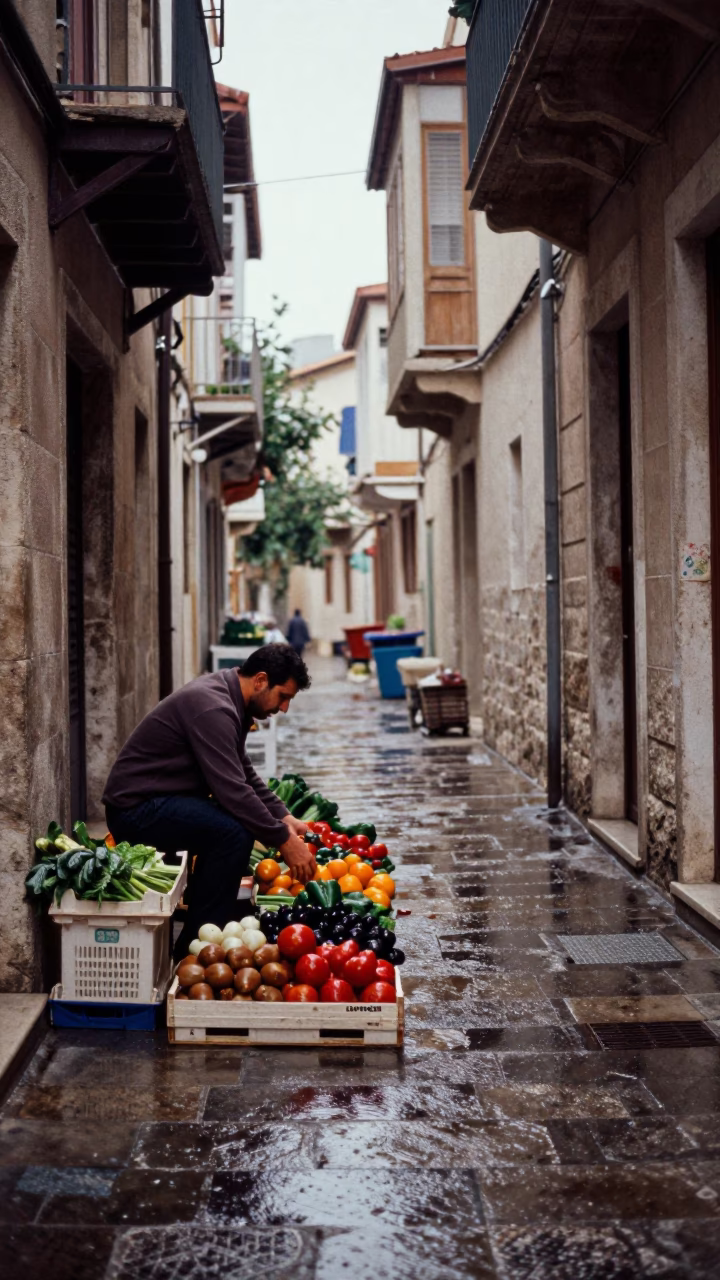 Arranging Produce in Athens in in Athens, Greece