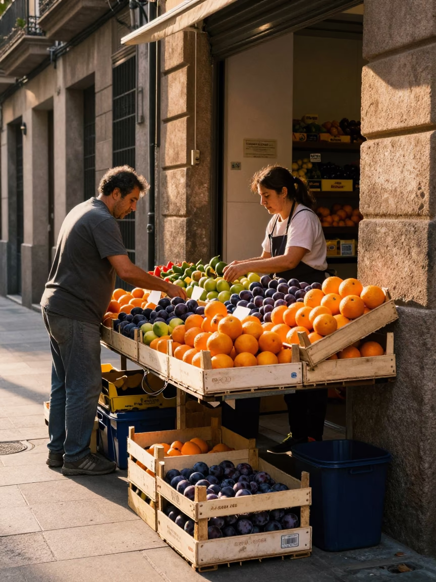 Arranging Produce in Barcelona in in Barcelona, Spain