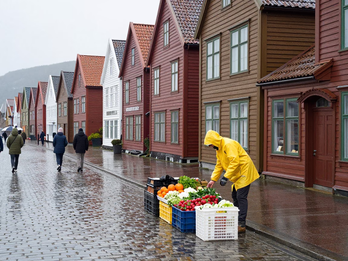 Arranging Produce in Bergen in in Bergen, Norway