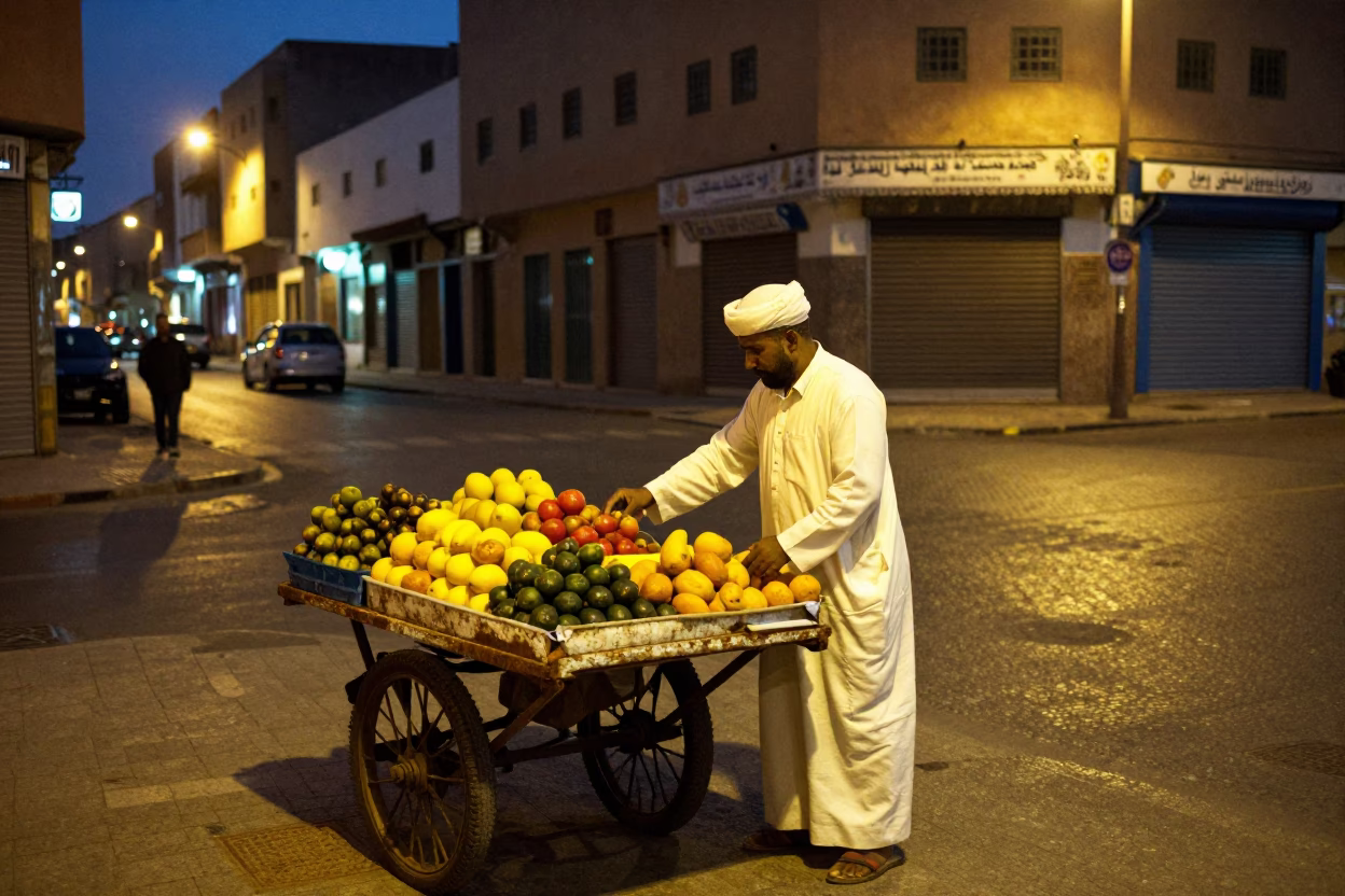 Arranging Produce in Casablanca in in Casablanca, Morocco