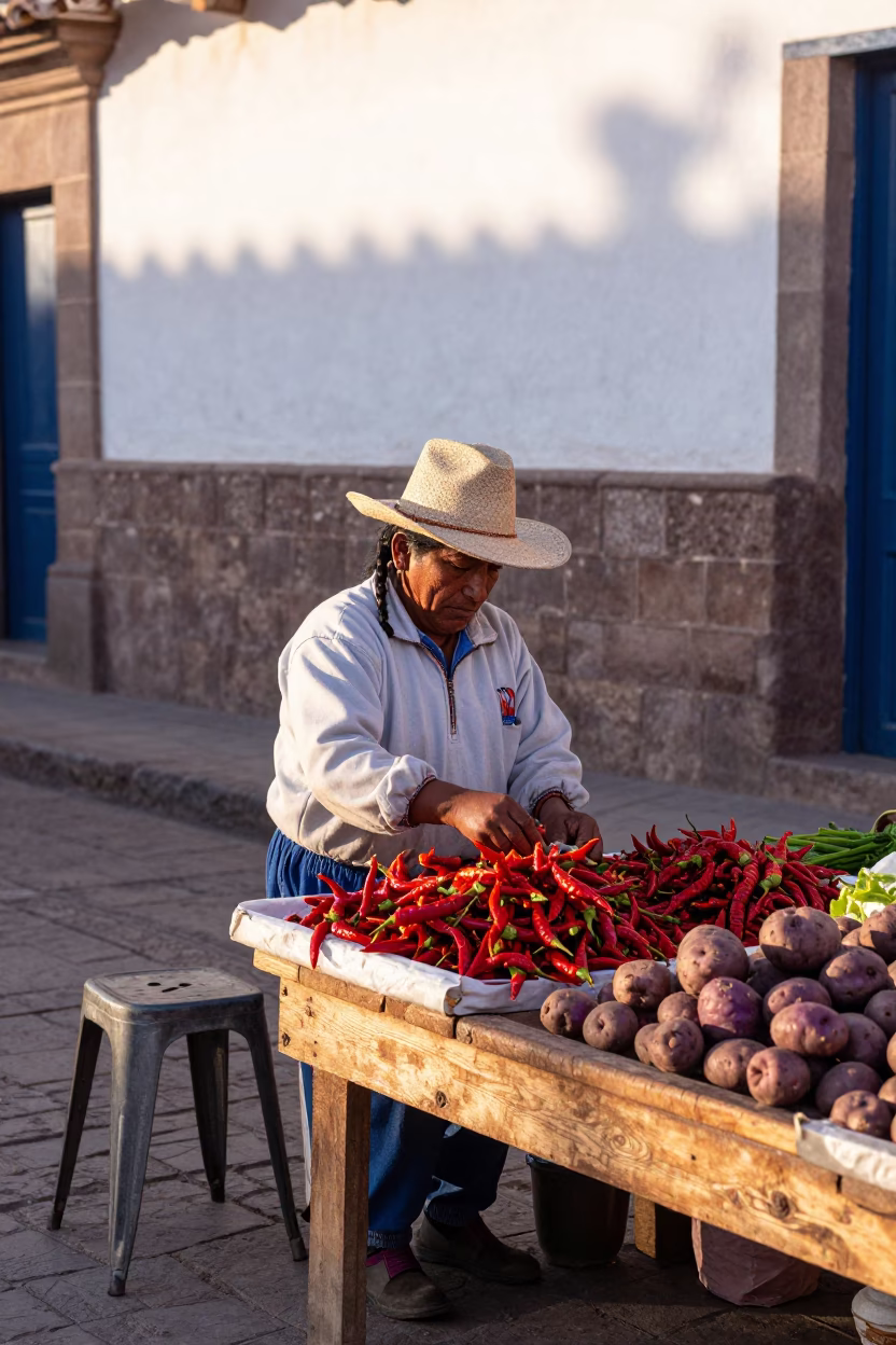Arranging Produce in Cusco in in Cusco, Peru