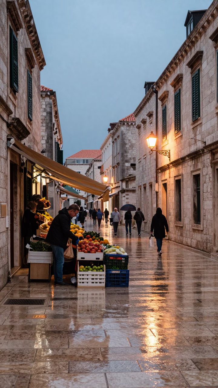 Arranging Produce in Dubrovnik in in Dubrovnik, Croatia