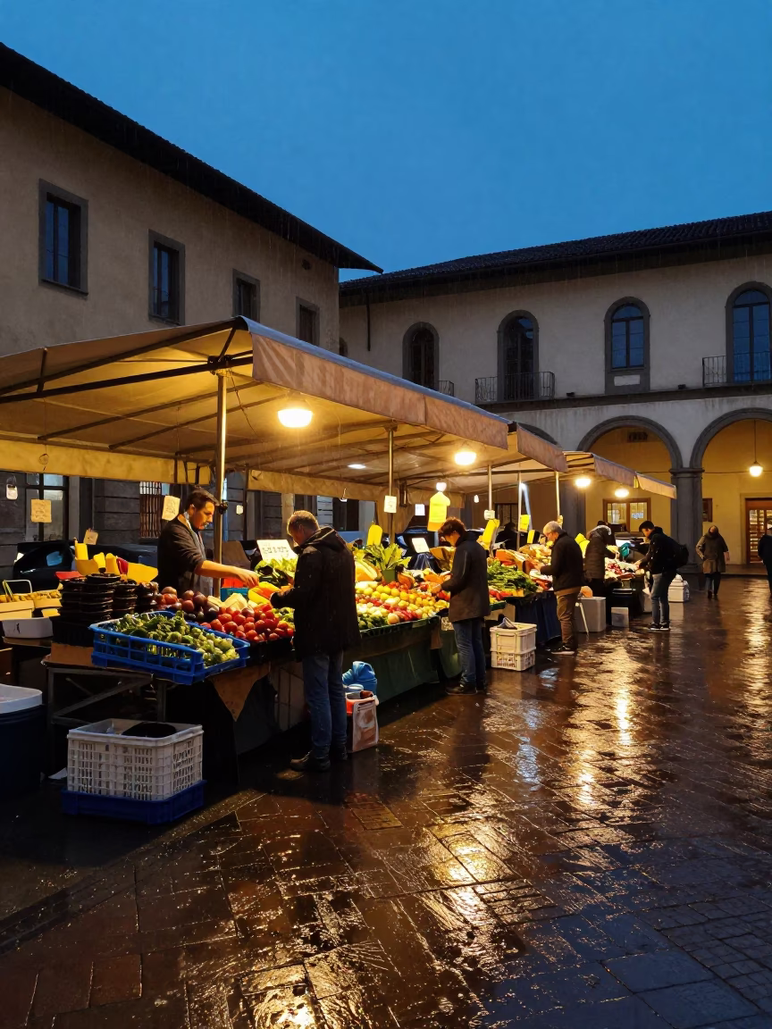 Arranging Produce in Florence in in Florence, Italy