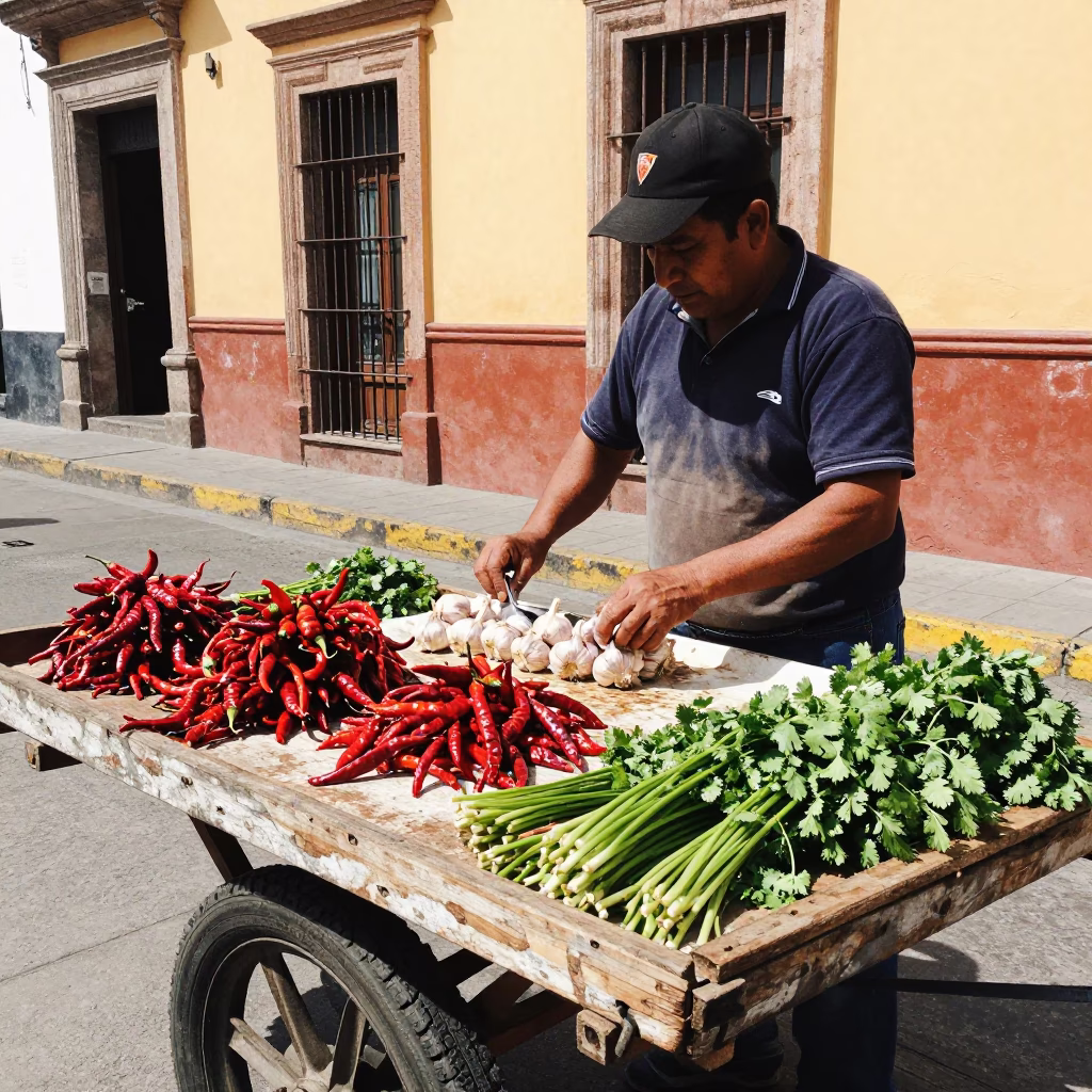 Arranging Produce in Guadalajara in in Guadalajara, Mexico