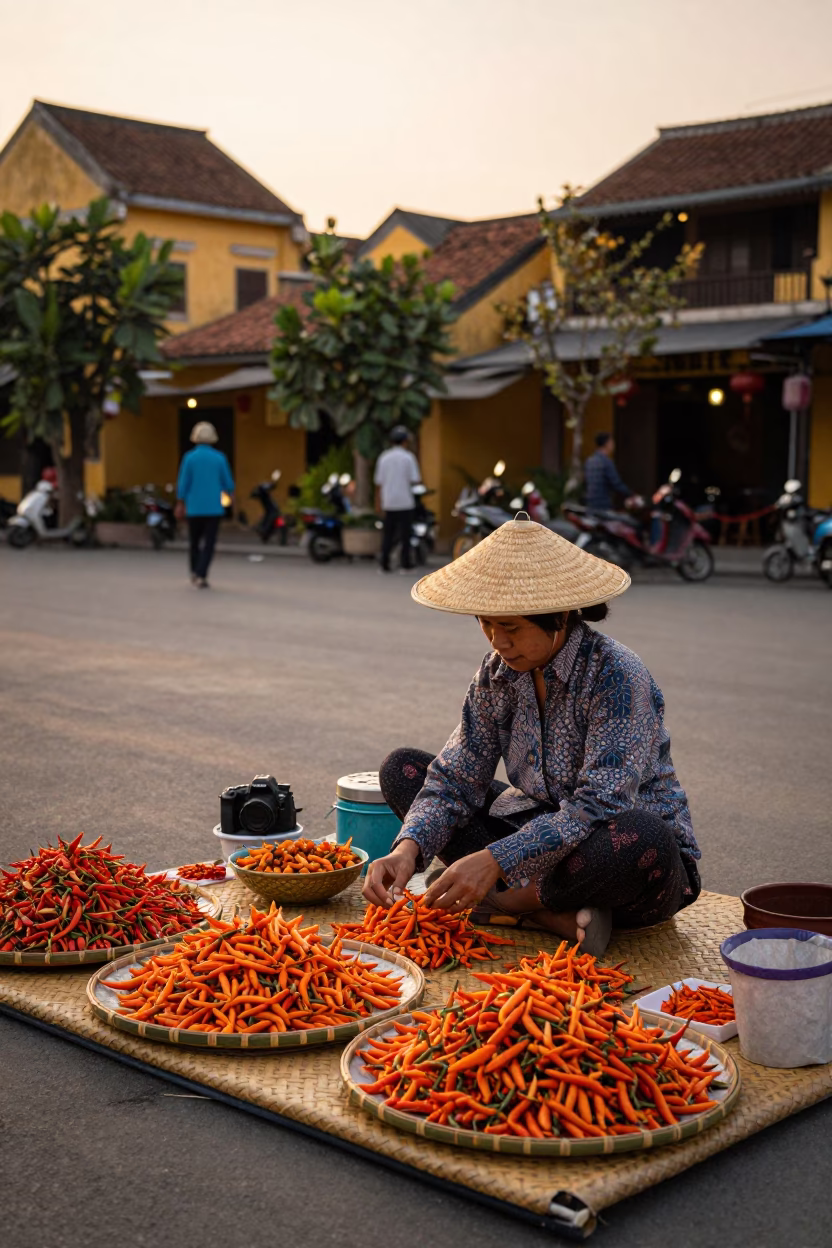 Arranging Produce in Hoi An in in Hoi An, Vietnam
