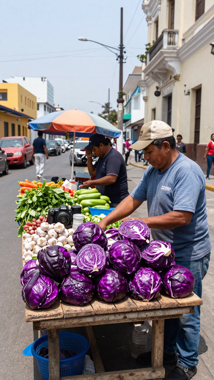 Arranging Produce in Lima in in Lima, Peru
