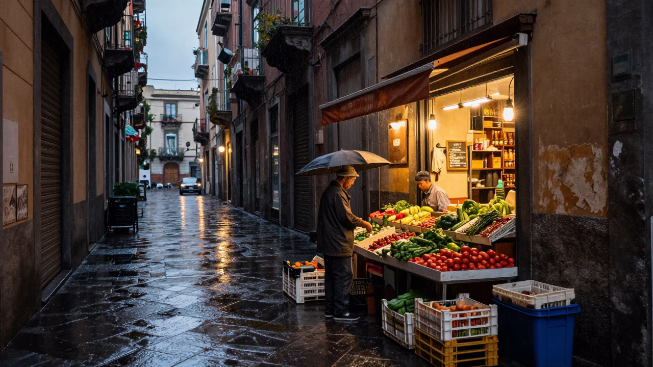 Arranging Produce in Naples in in Naples, Italy