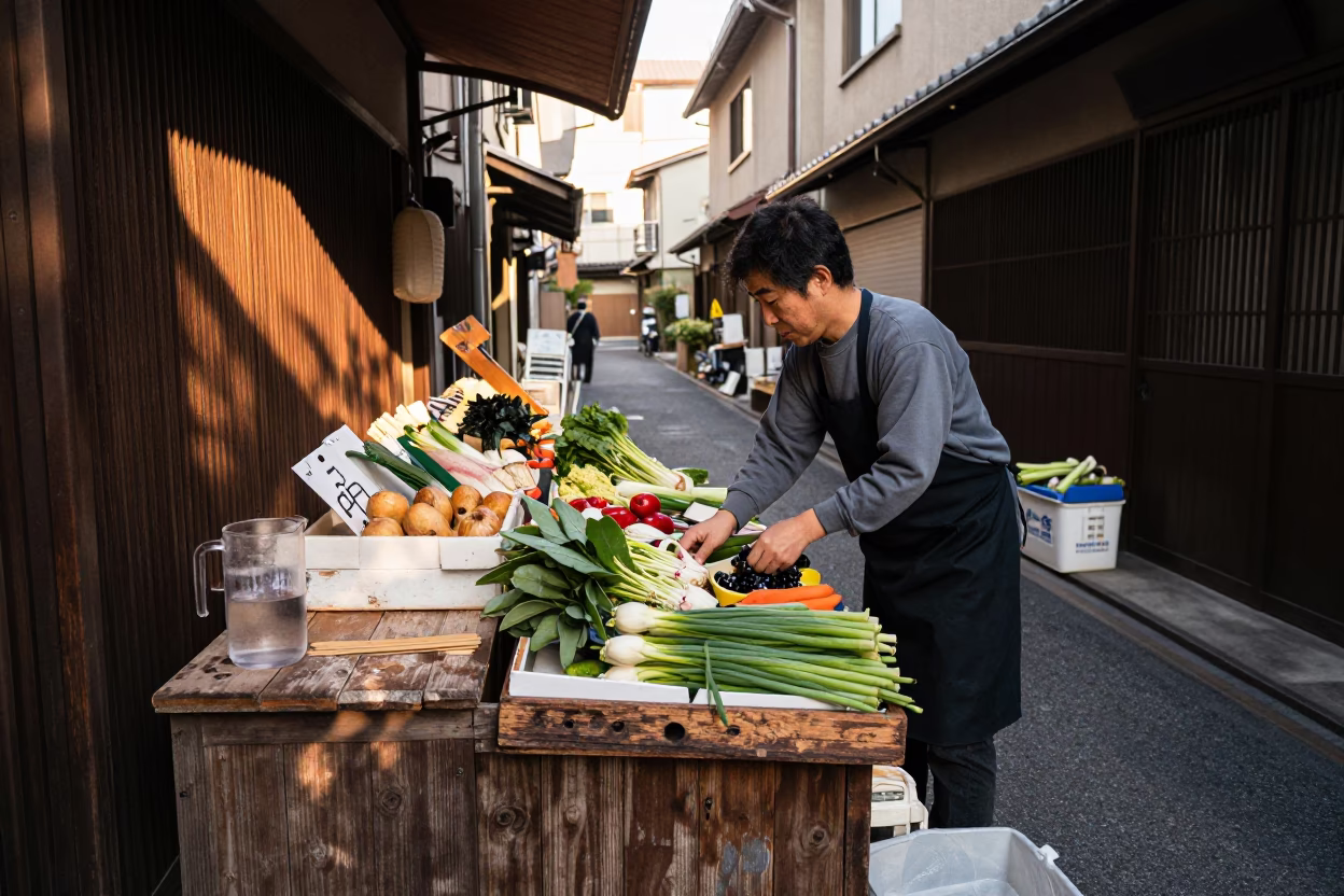 Arranging Produce in Osaka in in Osaka, Japan