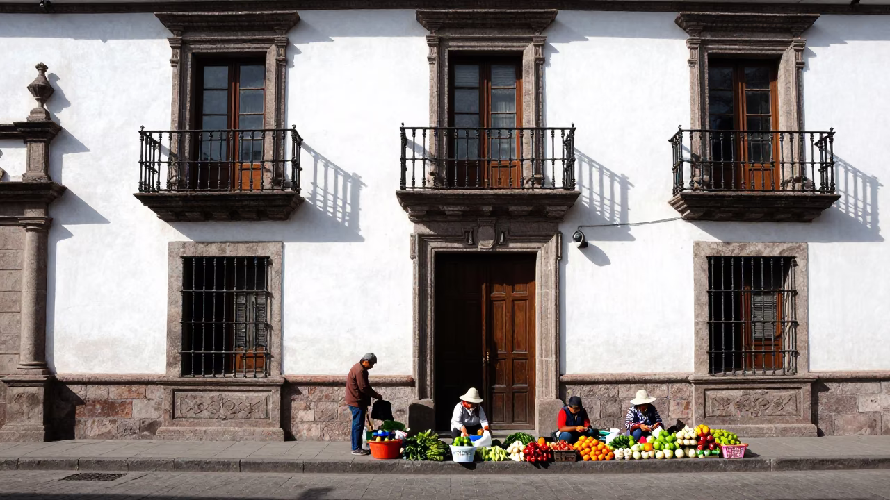 Arranging Produce in Quito in in Quito, Ecuador