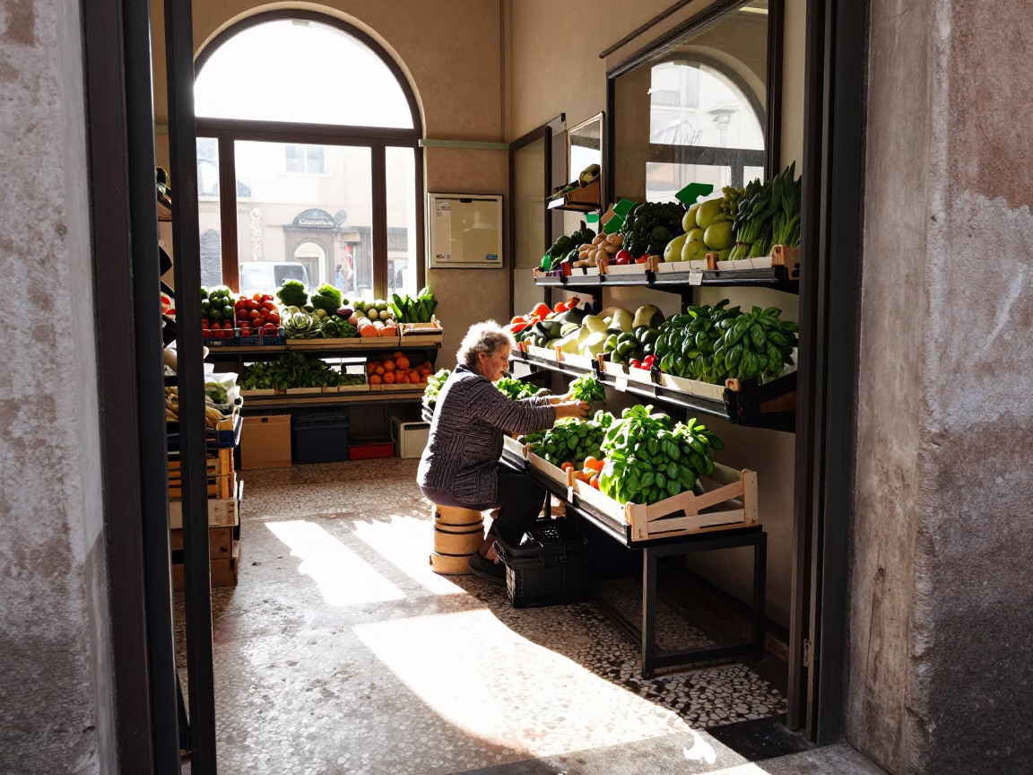 Arranging Produce in Rome in in Rome, Italy