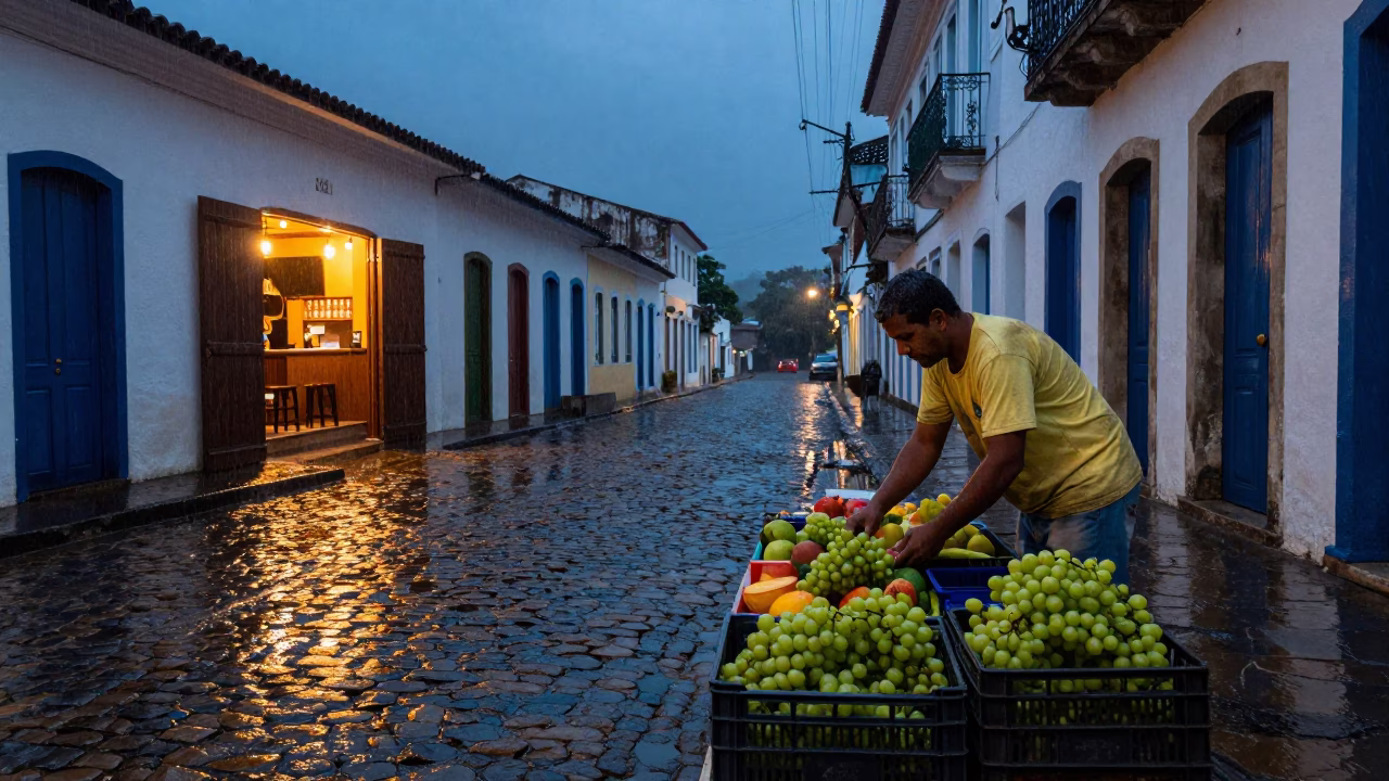 Arranging Produce in Salvador in in Salvador, Brazil