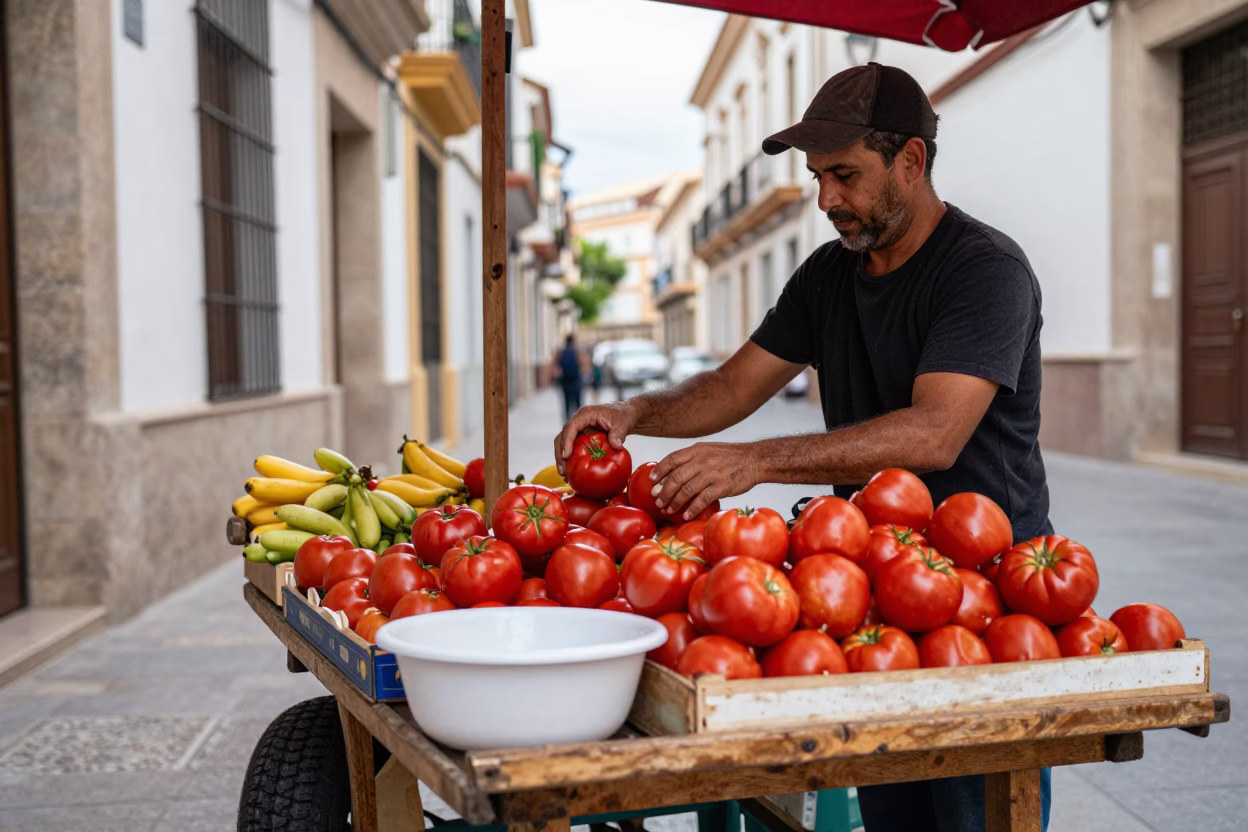 Arranging Produce in Valencia in in Valencia, Spain