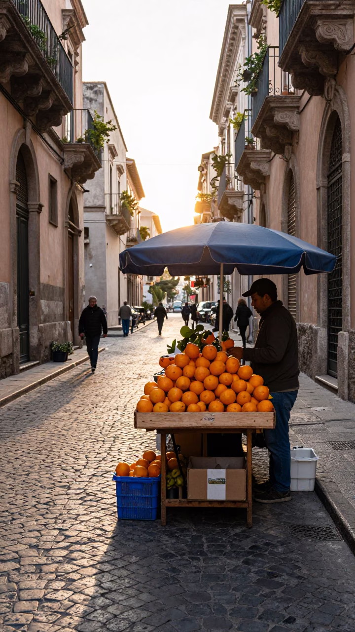 Arranging Produce just after sunrise in Palermo in in Palermo, Italy