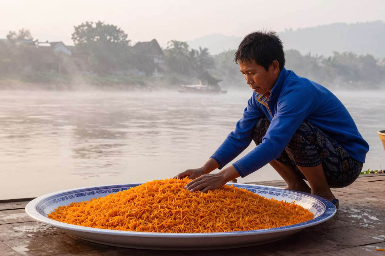Arranging Rice in Luang Prabang in in Luang Prabang, Laos