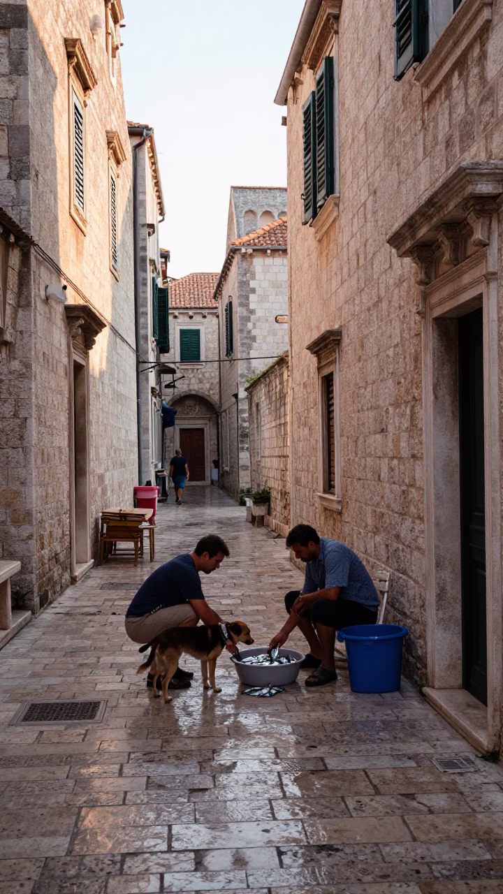 Arranging Sardines in Dubrovnik in in Dubrovnik, Croatia