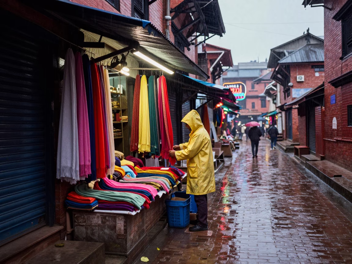 Arranging Scarves in Kathmandu in in Kathmandu, Nepal