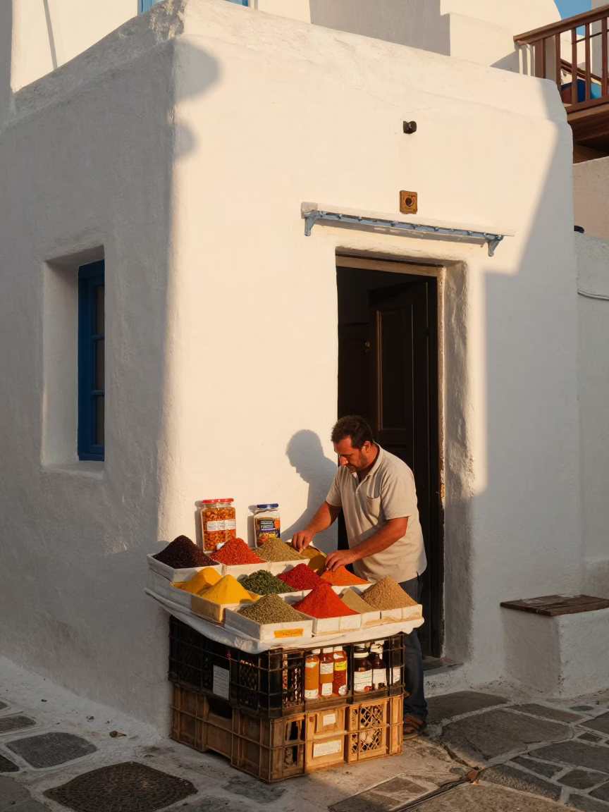 Arranging Spices in Athens in in Athens, Greece