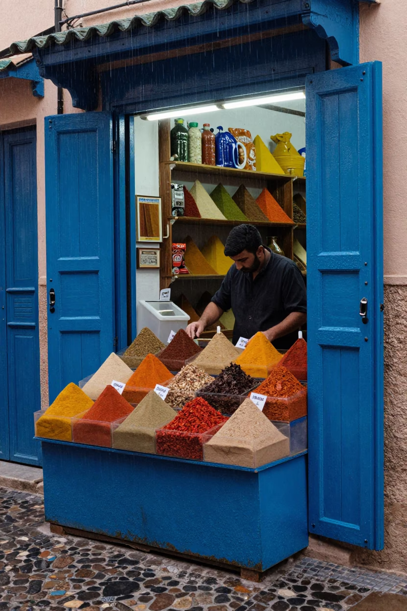 Arranging Spices in Essaouira in in Essaouira, Morocco
