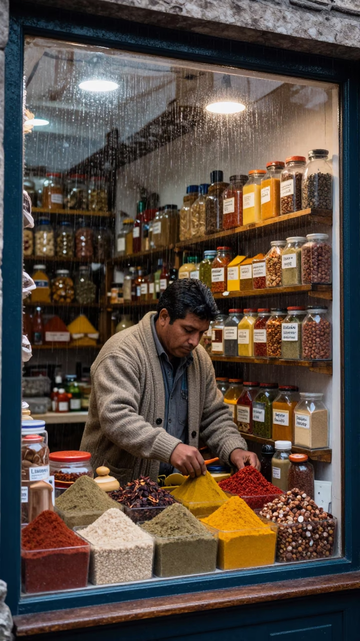 Arranging Spices in Quito in in Quito, Ecuador