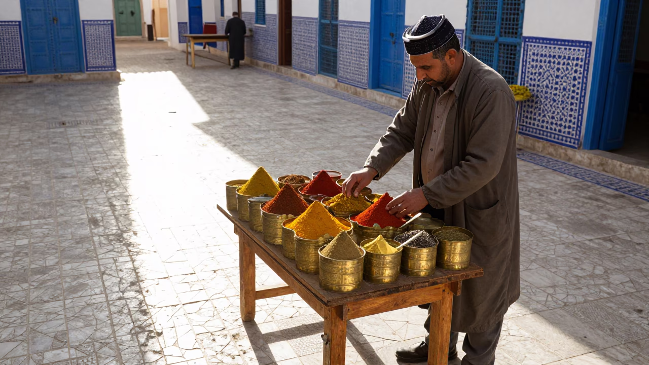 Arranging Spices in Tunis in in Tunis, Tunisia
