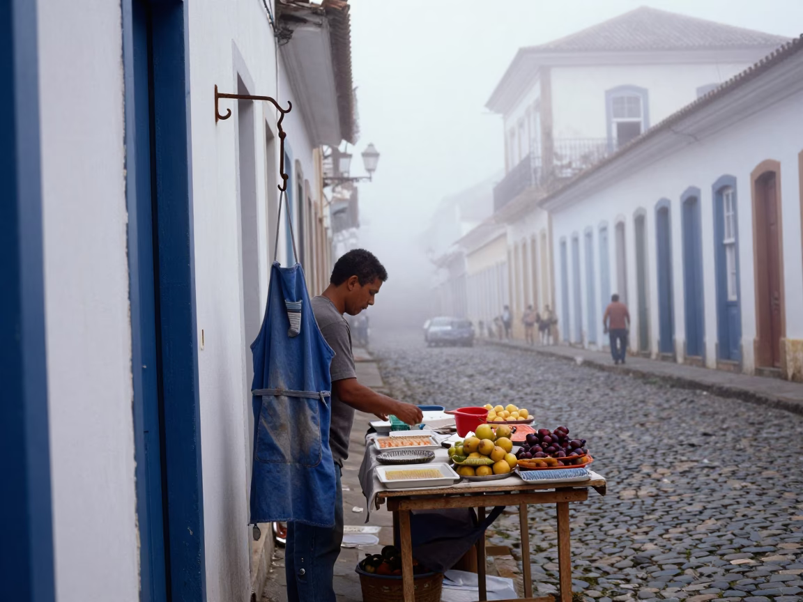 Arranging Stall in Salvador in in Salvador, Brazil