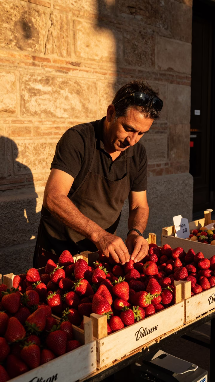 Arranging Strawberries in Valencia in in Valencia, Spain