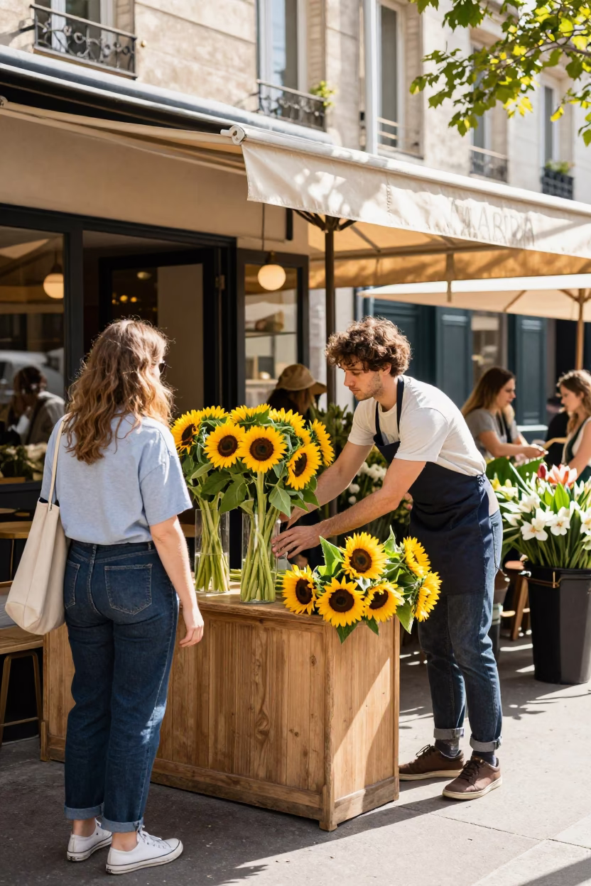 Arranging Sunflowers in Paris in in Paris, France