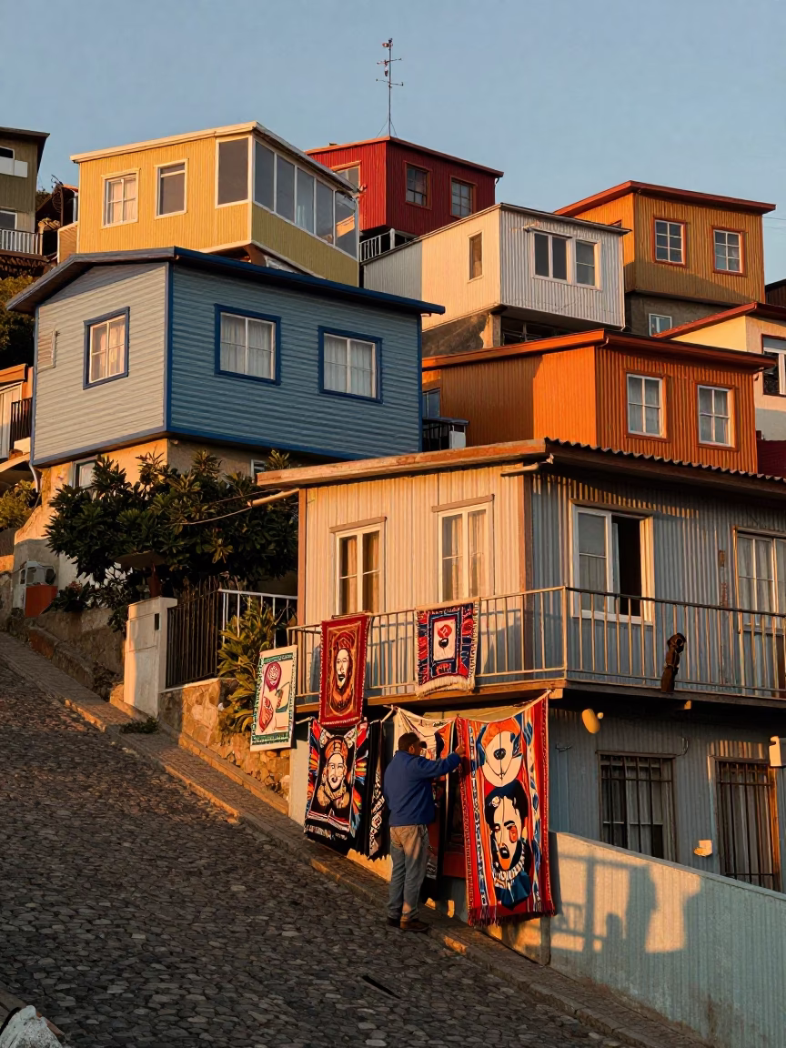 Arranging Tapestries in Valparaiso in in Valparaiso, Chile