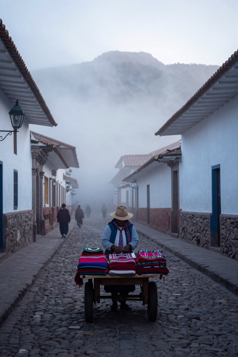 Arranging Textiles in Cusco in in Cusco, Peru