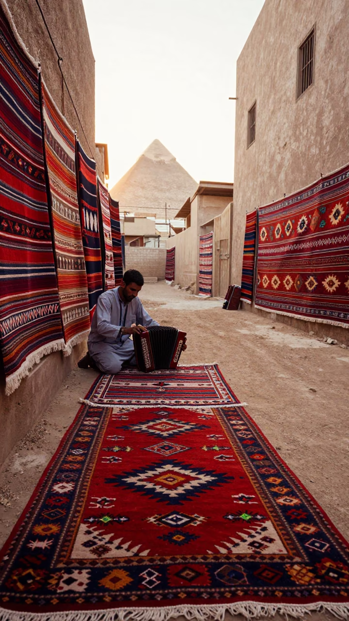 Arranging Textiles in Luxor in in Luxor, Egypt