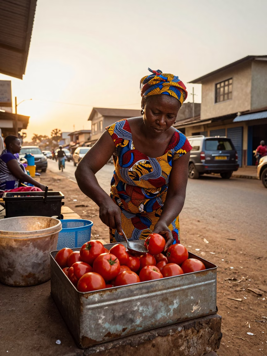 Arranging Tomatoes in Accra in in Accra, Ghana