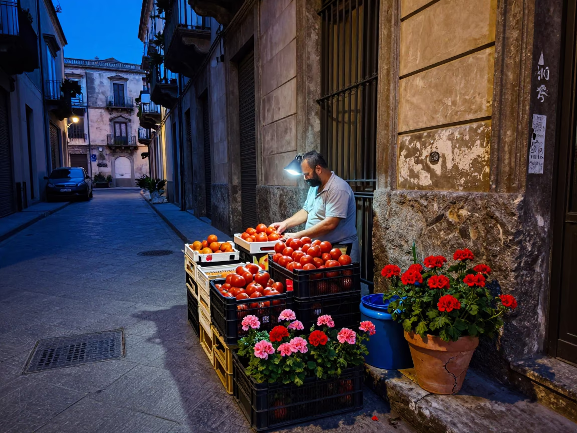 Arranging Tomatoes in Palermo in in Palermo, Italy