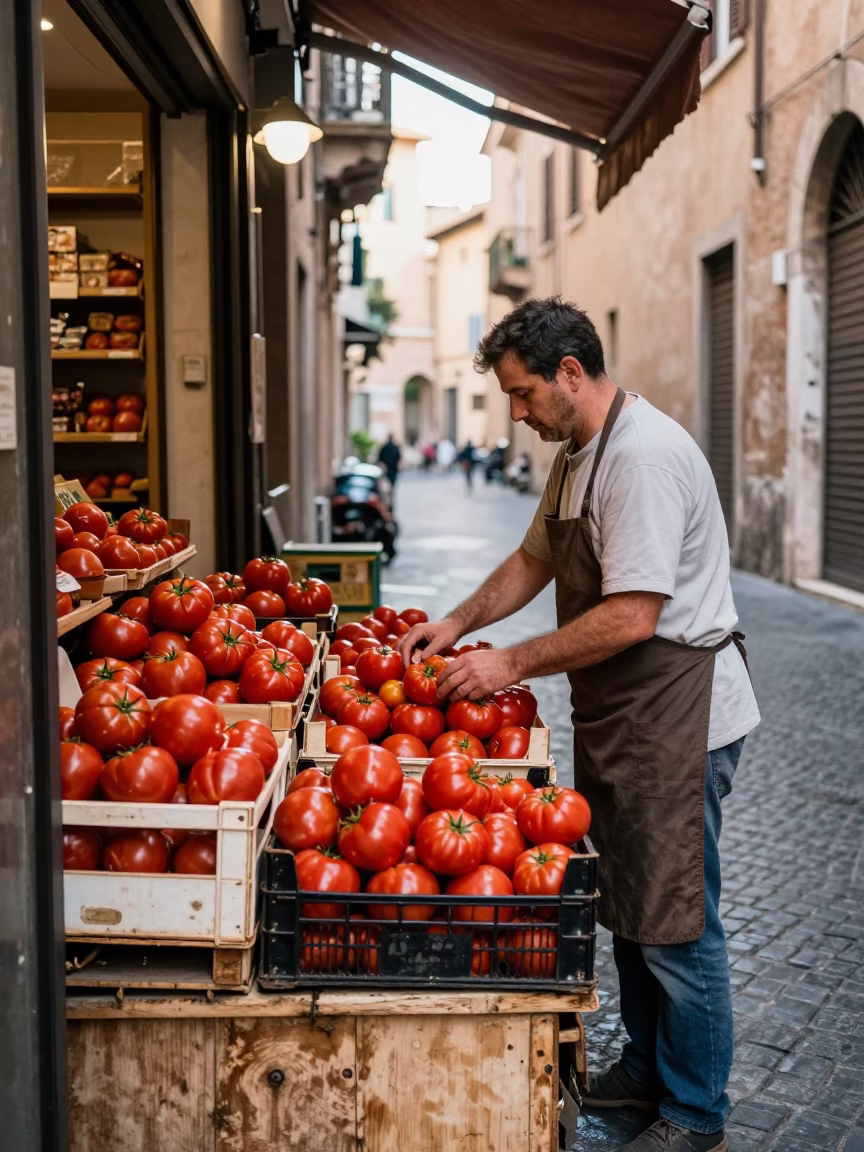 Arranging Tomatoes in Rome in in Rome, Italy