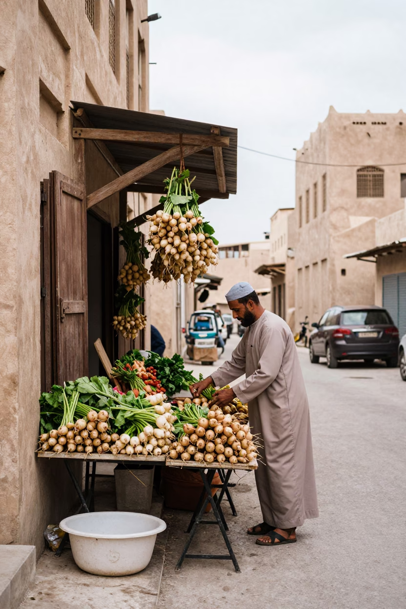 Arranging Turnips in Muscat in in Muscat, Oman