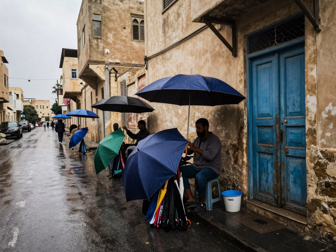 Arranging Umbrellas in Alexandria in in Alexandria, Egypt