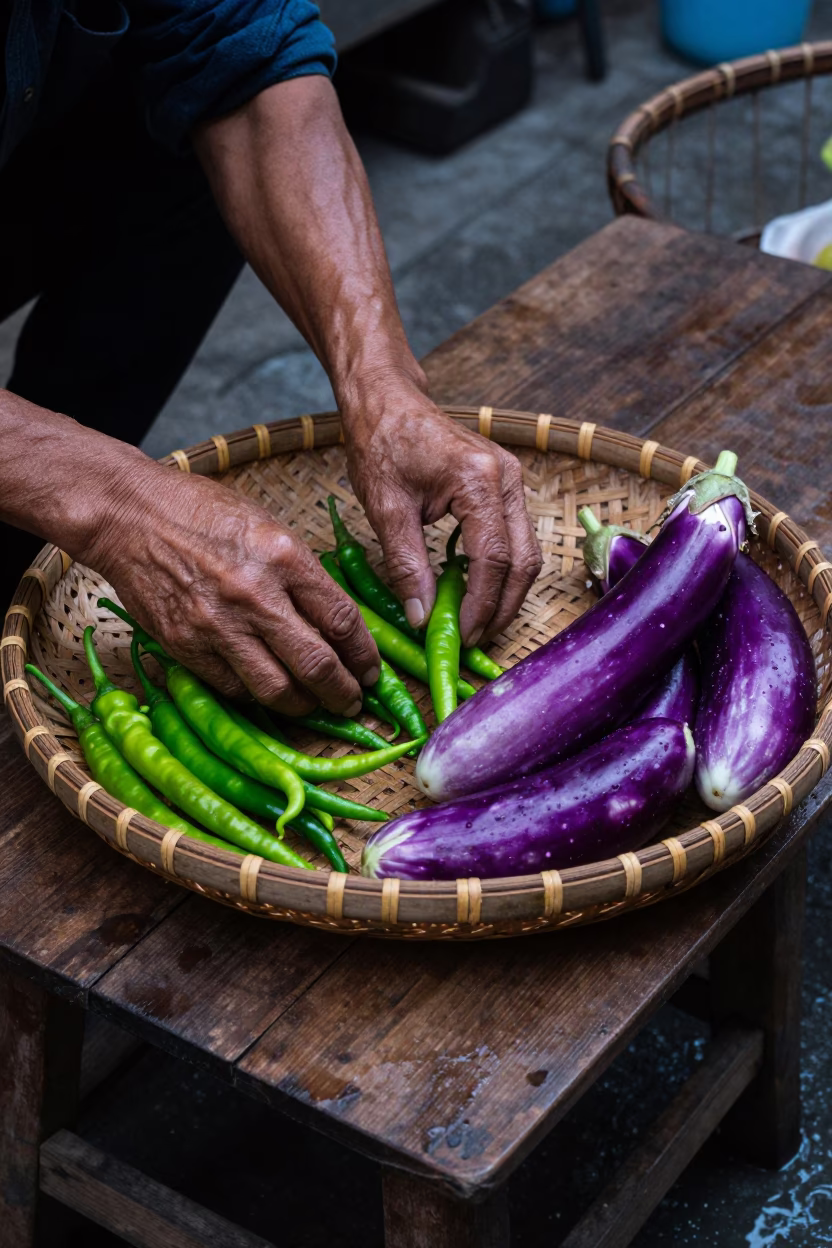 Arranging Vegetables in Hanoi in in Hanoi, Vietnam
