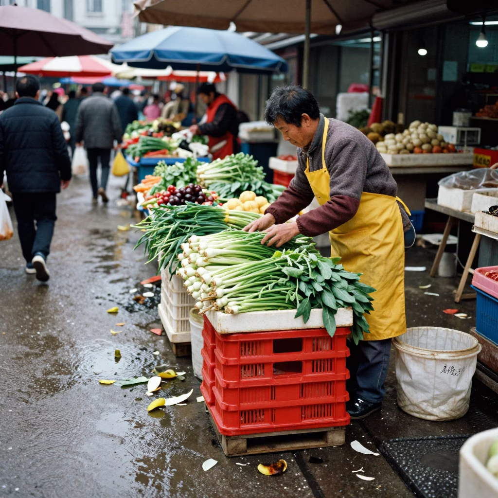 Arranging Vegetables in Shanghai in in Shanghai, China